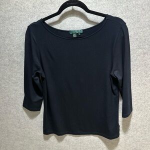 Lauren Ralph Lauren Black Scoop-Neck Three-quarter Top